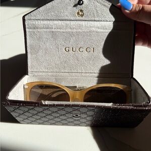 Gucci Yellow bamboo round frame optical eyeglasses Sunglasses